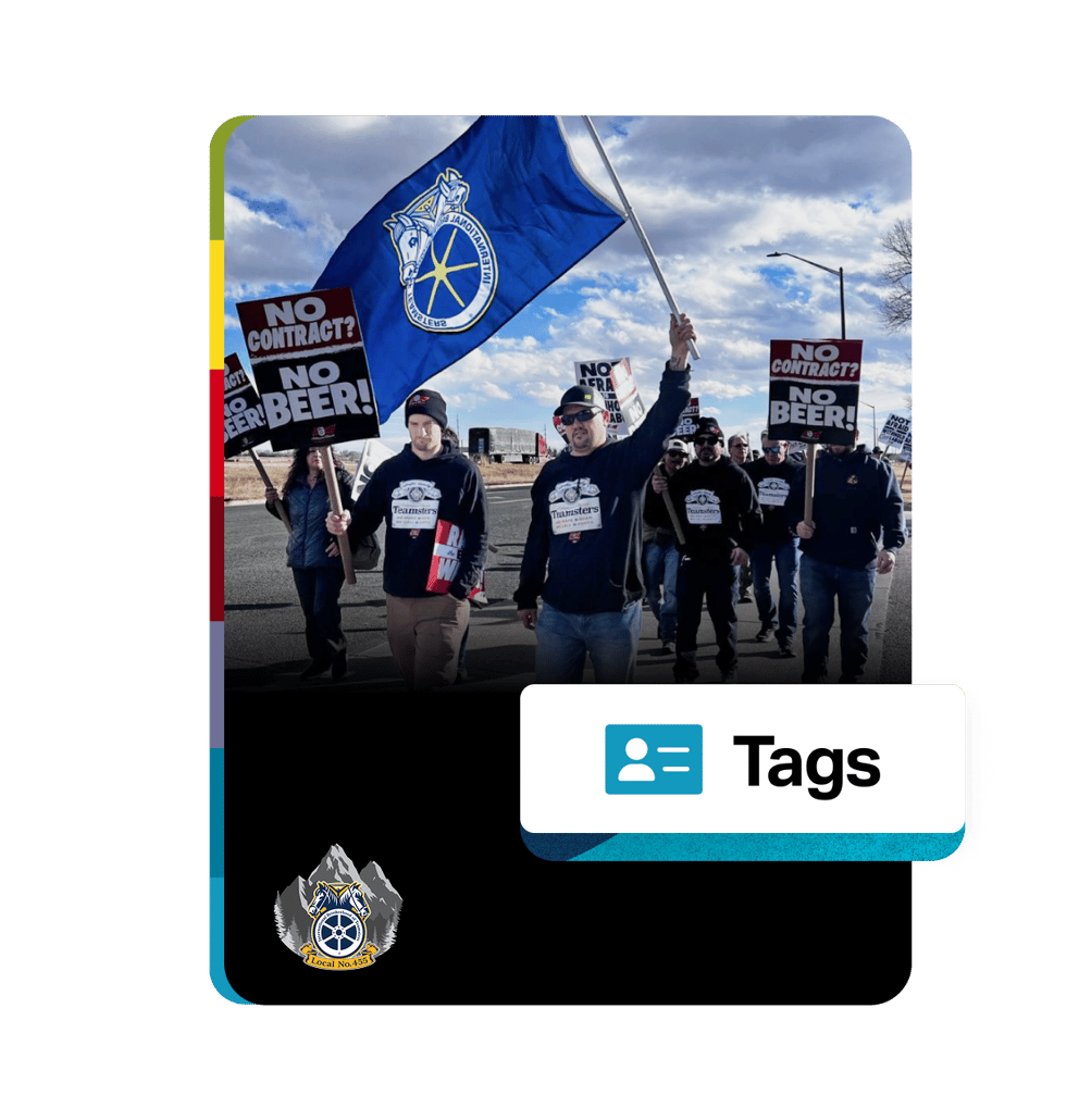 Teamsters in Colorado march for their rights, with an overlay of the Tags feature.